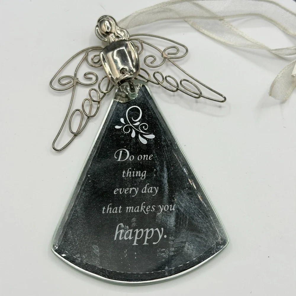 Wire Angel Mirror Ornament Inspirational Quote Silver Tone Hanging Home Decor